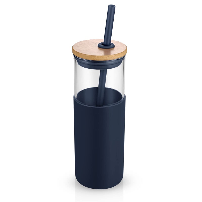 TroncoÂ® 24 oz Glass Tumbler with Lids and Straw, Reusable Iced Coffee Cup & Smoothie Cup with Bamboo Lid, Silicone Sleeve, Dishwasher Safe, BPA-Free Borosilicate Glass, 1 Pack - Image 1